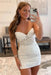White Strapless Beaded Short Lace Prom Dresses Sweetheart Tight Homecoming Dresses