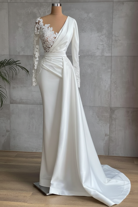White Stunning One Shoulder Mermaid Evening Gown with Side Cape - Prom Dresses
