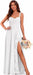 Women's Chiffon Bridesmaid Dresses Long Evening Formal Gown with Slit - White