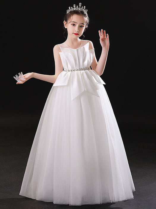 White Tulle Princess Flower Girl Dresses Jewel Neck Sleeveless Floor-L Bridelily White Tulle Princess Flower Girl Dresses Jewel Neck Sleeveless Floor-L Bridelily