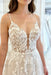 White Tulle V Neck Lace Floral Long Wedding Dresses