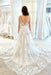 White Tulle V Neck Lace Floral Long Wedding Dresses