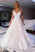 White V Neck Backless Lace Aline Wedding Dresses
