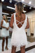 White V-Neck Backless Tight Short Homecoming Dress with Fringes