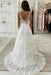V Neck White Lace Long Wedding Dresses, Long White Lace Prom Dresses, White Formal Evening Dresses