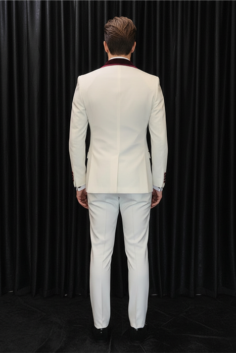 White Velvet Shawl Lapel Three Pieces Wedding Suits