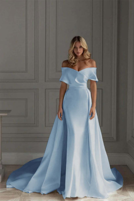 Satin Off The Shoulder Wedding Dress Mermaid On Sale-Bridelily Satin Off The Shoulder Wedding Dress Mermaid On Sale-Bridelily