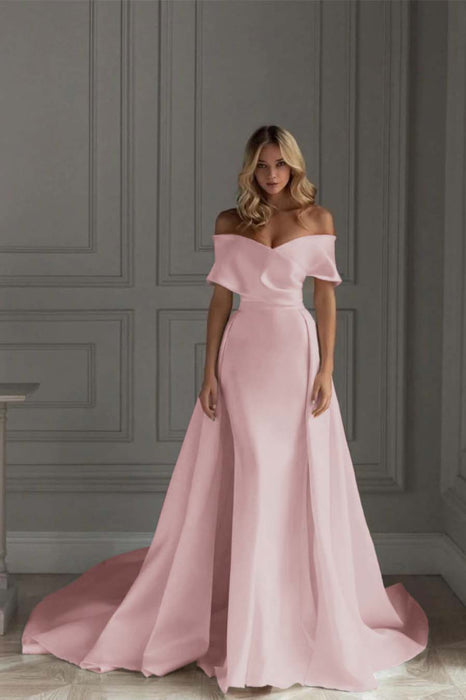Satin Off The Shoulder Wedding Dress Mermaid On Sale-Bridelily Satin Off The Shoulder Wedding Dress Mermaid On Sale-Bridelily