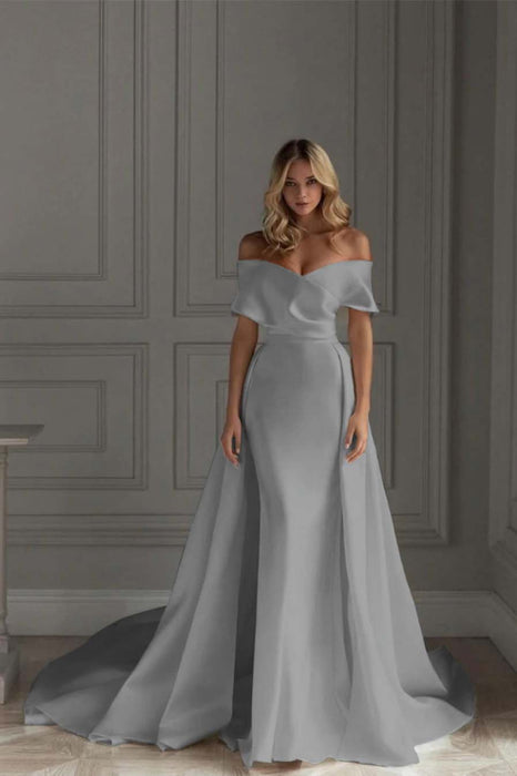 Satin Off The Shoulder Wedding Dress Mermaid On Sale-Bridelily Satin Off The Shoulder Wedding Dress Mermaid On Sale-Bridelily