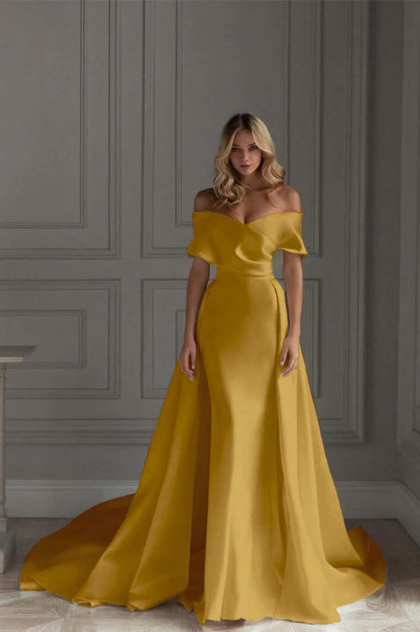 Satin Off The Shoulder Wedding Dress Mermaid On Sale-Bridelily Satin Off The Shoulder Wedding Dress Mermaid On Sale-Bridelily