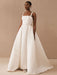 White Vintage Wedding Dresses Strapless Sleeveless Natural Waist Satin Fabric Floor-Length Bridal Gowns