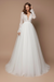 White Wedding Dress With Train A-Line V-Neck Long Sleeves Lace Sweep Tulle Lace Bridal Gowns