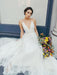 White Wedding Dress V-Neck Sleeveless With Train Natural Waist Backless Long Bridal Dresses