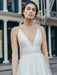 White Wedding Dress V-Neck Sleeveless With Train Natural Waist Backless Long Bridal Dresses