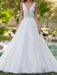 White Wedding Dresses A Line Floor Length Sleeveless Applique V Neck Long Bridal Dresses