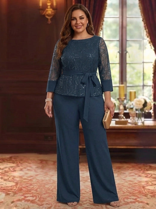 Plus Size Mother of the Bride Pantsuit with Sequin Lace
