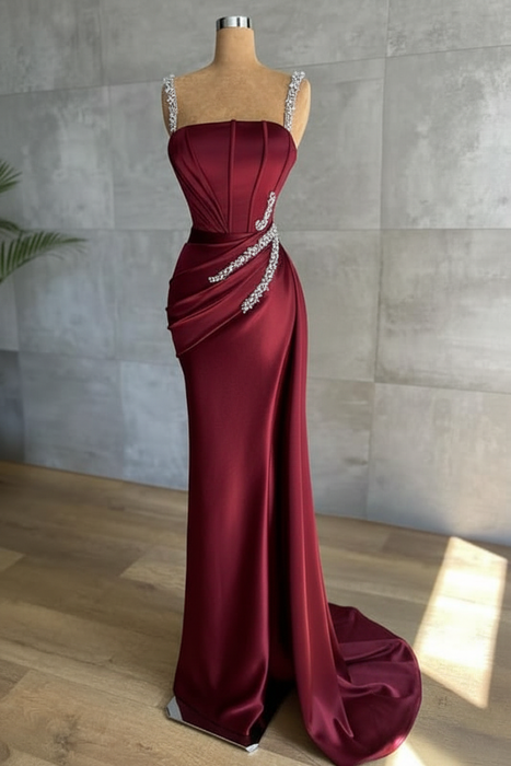 Wine Red glitter evening dresses floor-length Prom Dress - Prom Dresses