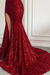 Wine Red Halter Sequins Mermaid Prom Dress with Split