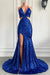 Wine Red Halter Sequins Mermaid Prom Dress with Split