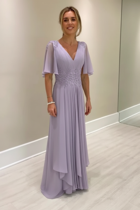 Wisteria Elegant Half Sleeves V-neck Aline Wedding Guest Dress Chiffon Mother of the Bride Dress - Prom Dresses