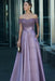 Wisteria Off-the-Shoulder Satin Aline Formal Dress with Beadings