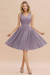Wisteria Ruffle Chiffon Short Bridesmaid Dress Sleeveless V-Neck Aline Knee Length Homecoming Dress - Prom Dresses