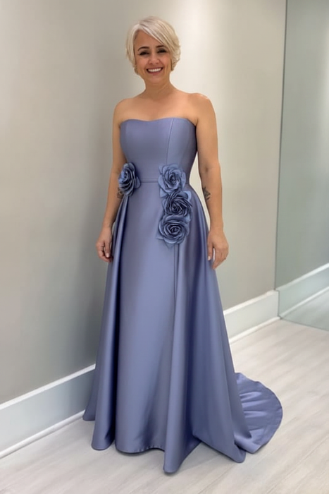 Wisteria Satin Mother of the Bride Dress Strapless with Flowers - Prom Dresses