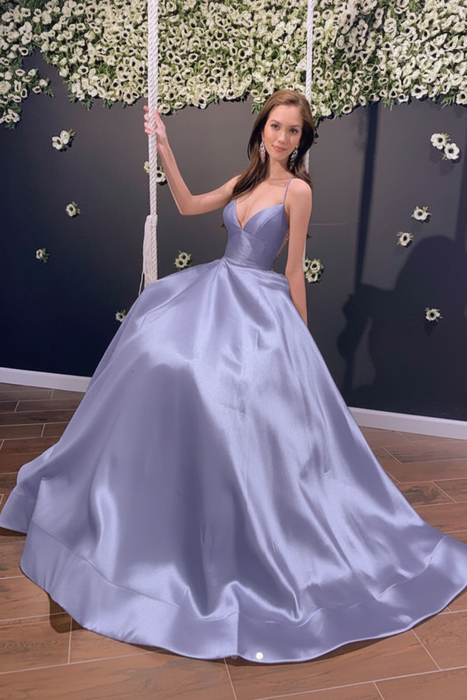 Wisteria Simple A Line V Neck Backless Yellow Long Prom Dresses