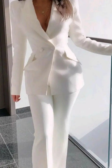 White Women Suit 2 Pieces Ladies Office Wear Outfit For Party with Trouser