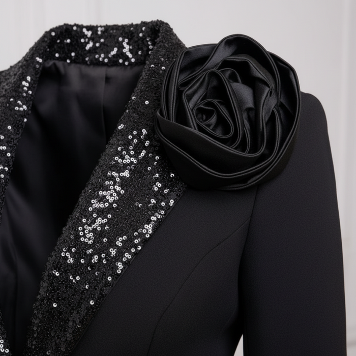 Women Suits Long Sleeves Black Blazer Pants Custom Made Glitter Sequins Party Outfits - Same As Photo - Wedding Dresses