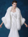 Women Wool Poncho Faux Fur 3/4 Sleeves White Poncho Women