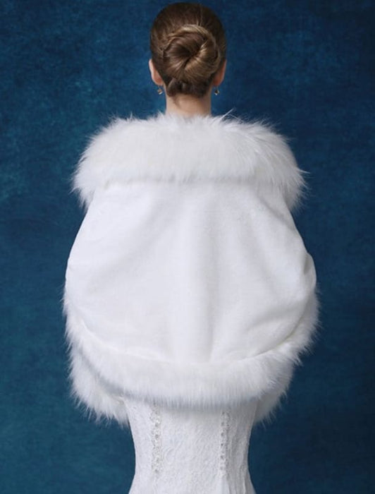 Women Wool Poncho Faux Fur 3/4 Sleeves White Poncho Women