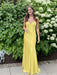 Yellow V-neck Beaded Satin A Line Prom Dress