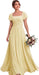 Bridelily Women's Flutter Sleeves Bridesmaid Dresses Square Neck Chiffon Maxi Dres - Yellow