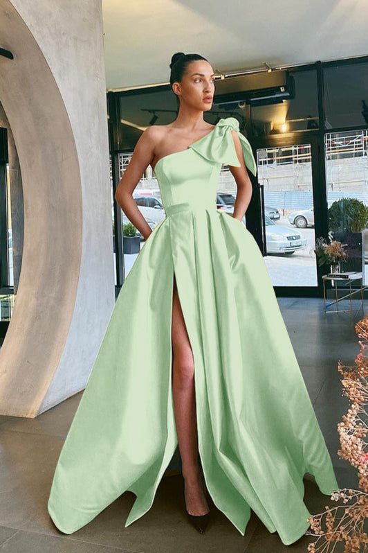 Chic One Shoulder Prom Dress With Split,Trendy Evening Dress Y6248