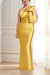 Yellow One Shoulder Champagne Satin Mermaid Evening Dress Long Wedding Guest Dress