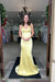 Yellow Spaghetti Straps Satin V-Neck Mermaid Long Prom Dress