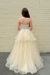Yellow Spaghetti Straps Tulle A-Line Long Prom Dress with Floral Lace