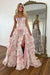 Yellow Strapless Chiffon A-Line Long Prom Dress with Floral - Pink - Prom Dresses