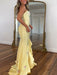 Yellow Strapless Floral Rhinestone Corset Prom Dress with Front Split