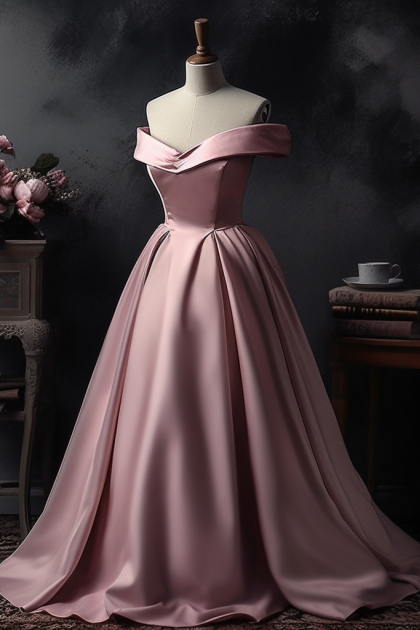Pink Sleeveless Strapless Long A-Line Off-the-Shoulder Prom Dress