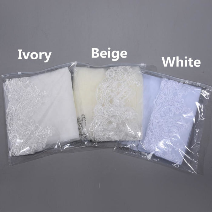 1.5M Lace Edge Short Comb Two Layers Wedding Veils | Bridelily - Ivory / 150cm - wedding veils