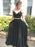 2 Piece V Neck tti Straps Black Lace Long Prom Dresses, Black 2 Pieces Graduation Dresses, Black Formal Evening Dresses