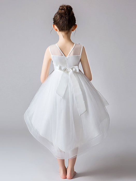 Flower Girl Dresses Jewel Neck Tulle Sleeveless Princess High Low Knee Length Embroidered Kids Social Party Dresses
