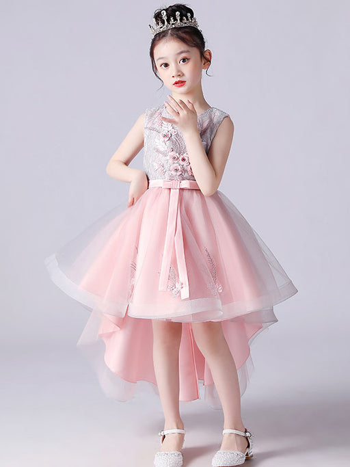 Pink Flower Girl Dresses Jewel Neck Sleeveless Short Princess Lace Flowers Kids Social Party Dresses