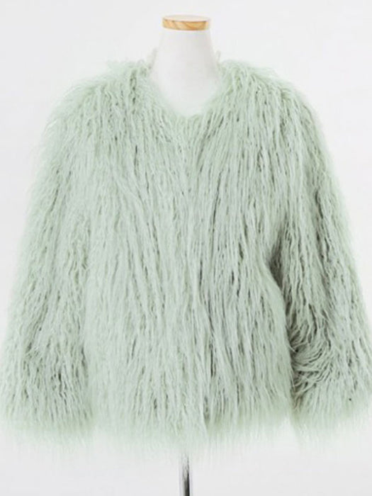 Faux Fur Coats For Women Long Sleeves Casual V Neck White Women Coat