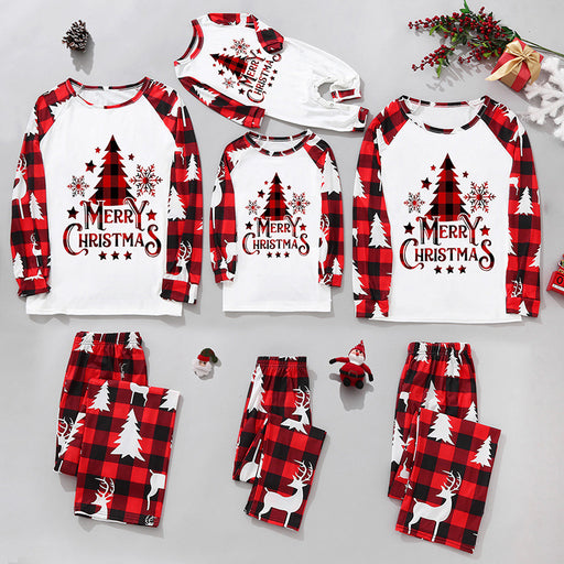 Family Christmas home wear suit parent-child pajamas Plaid stitching printing