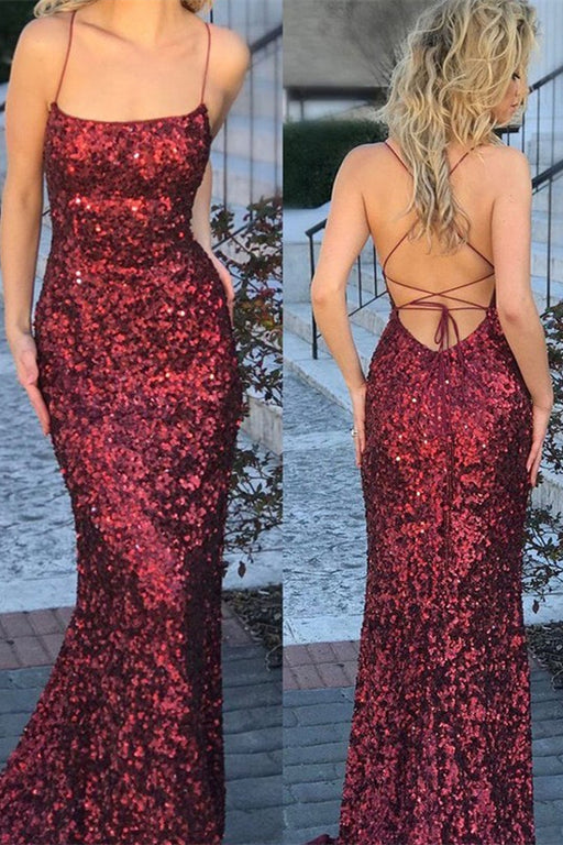 Mermaid Prom Dress with Burgundy Sequins