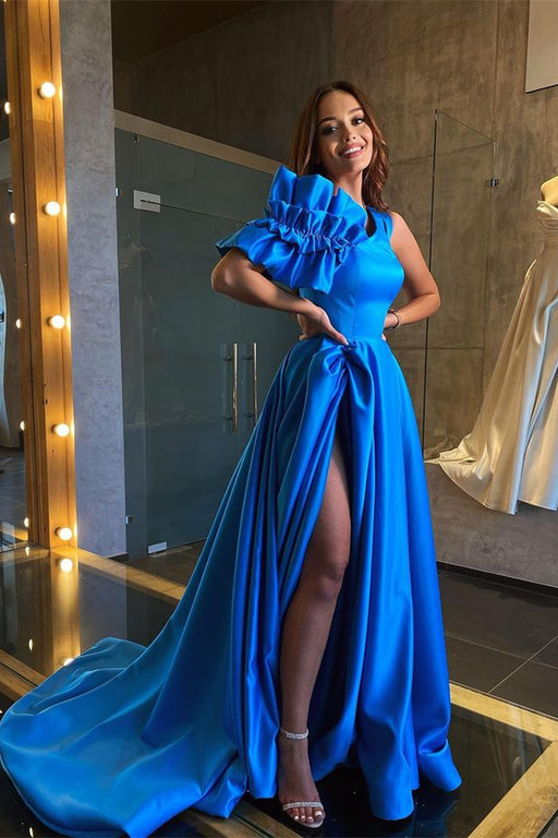 Off-the-Shoulder Ocean Blue Long Prom Dress