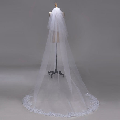 3M Lace Edge Chapel Long with Comb Wedding Veils | Bridelily - wedding veils